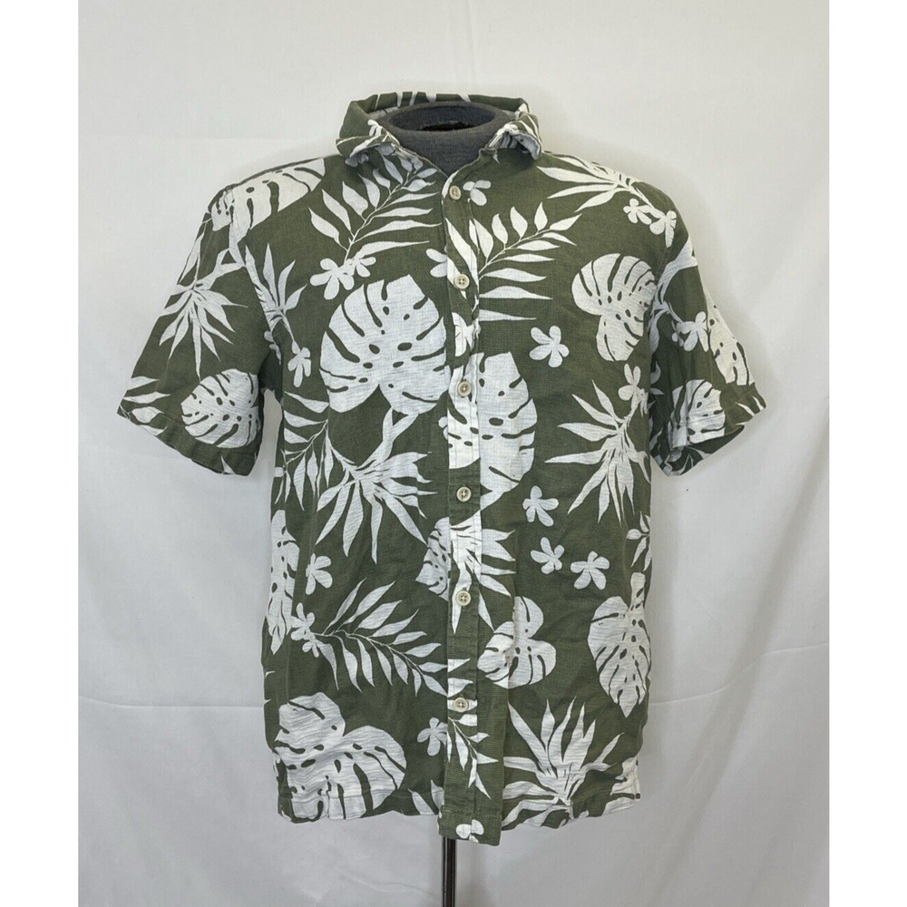 Folk Short Sleeve Button Up Kingston Green Leaf Beach Casual Men’s Large Charity